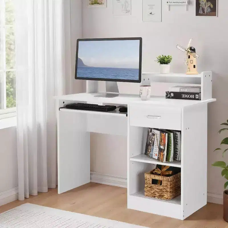 Scrivania Moderna per Computer con Contenitore e Ripiano Regolabile
