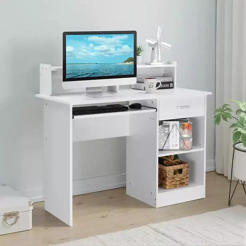 Scrivania Moderna per Computer con Contenitore e Ripiano Regolabile
