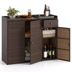 Costway Outdoor PE Wicker Storage Cabinet with 3 Doors Adjustable Shelves and Drawer