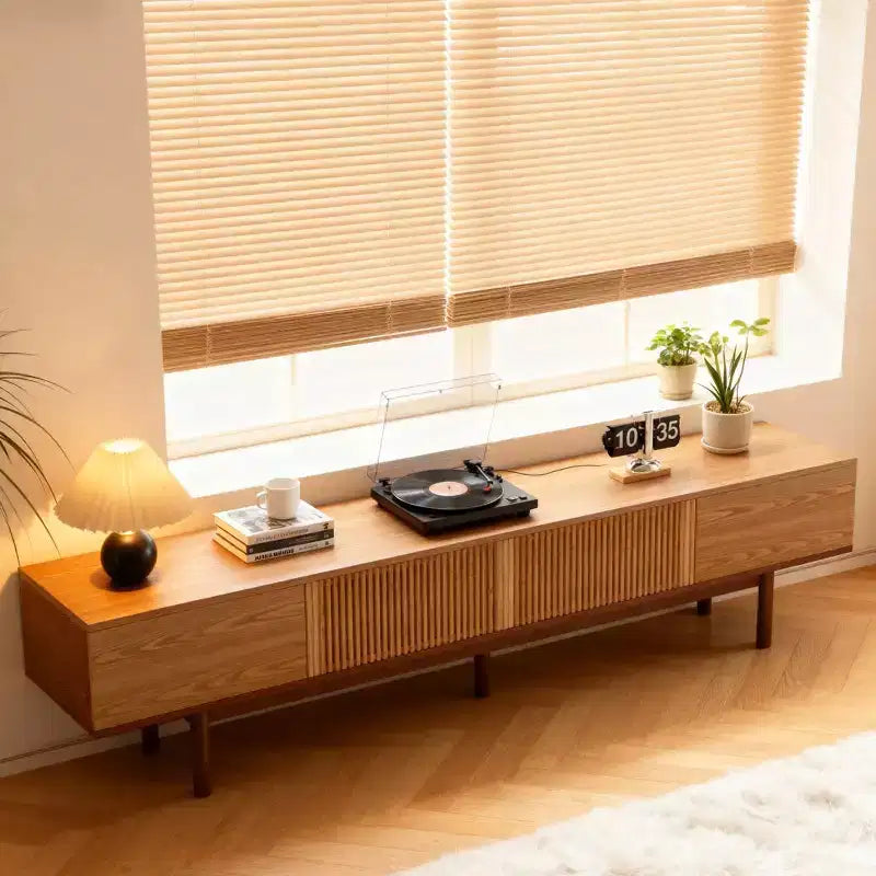 Mobile TV in legno massello da 86,6" per TV fino a 90" – Consolle multimediale moderna di metà secolo con ante a doghe