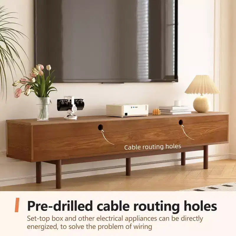 Mobile TV in legno massello da 86,6" per TV fino a 90" – Consolle multimediale moderna di metà secolo con ante a doghe