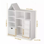 Organizer giocattoli e libreria per bambini da 111 cm con cassetti mobili e scomparti, bianco