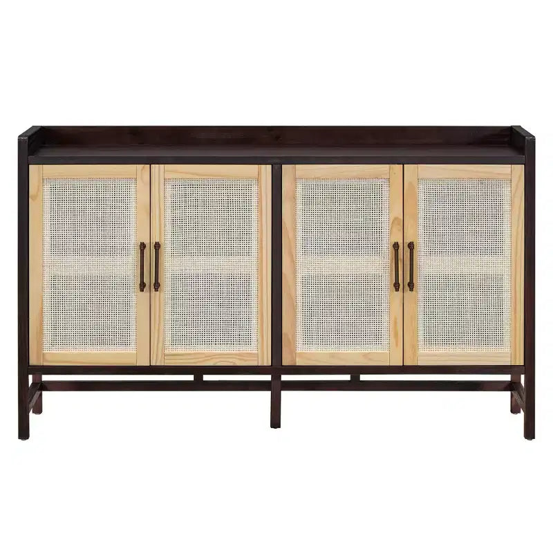 Hostack Farmhouse Sideboard Buffet Cabinet with Rattan Doors and Adjustable Shelves for Kitchen and Dining Room, Rustic