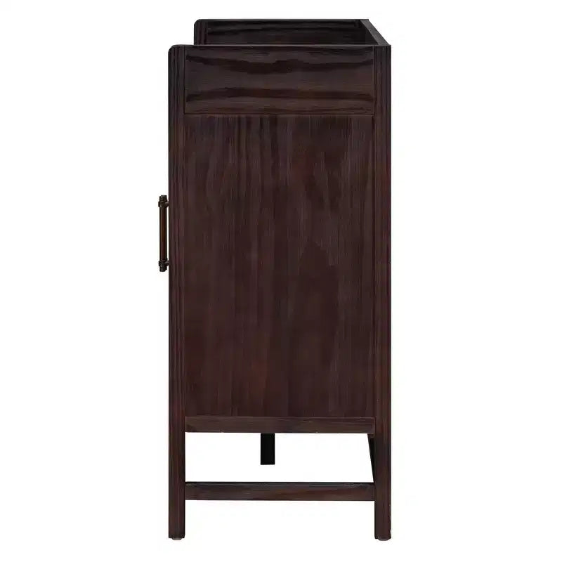 Credenza Rustica con Ante in Rattan e Ripiani Regolabili