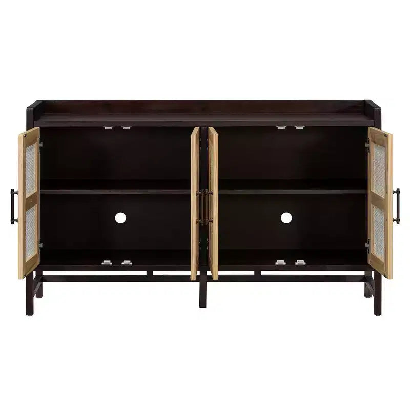Credenza Rustica con Ante in Rattan e Ripiani Regolabili