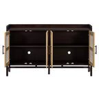 Credenza Rustica con Ante in Rattan e Ripiani Regolabili