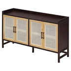 Credenza Rustica con Ante in Rattan e Ripiani Regolabili
