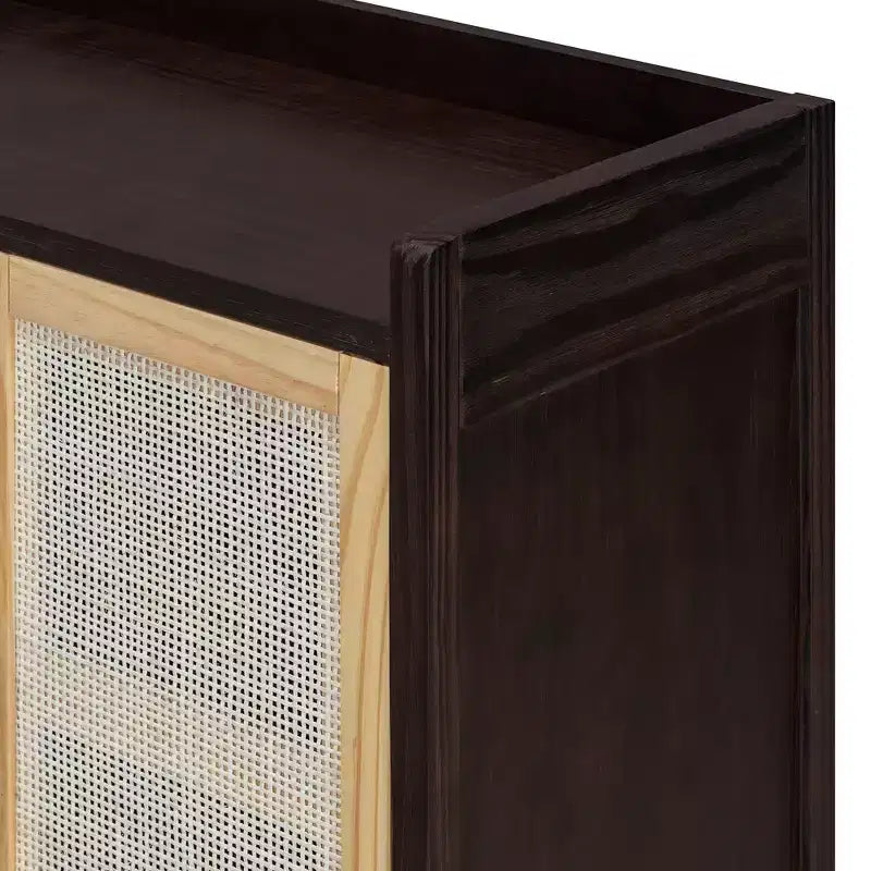 Credenza Rustica con Ante in Rattan e Ripiani Regolabili