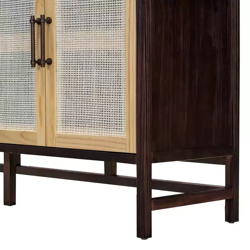Credenza Rustica con Ante in Rattan e Ripiani Regolabili