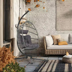 Sedia a Uovo Sospesa con Supporto – Sedia a dondolo in Rattan Wicker con Cuscino, capacità 158 kg, per Interni ed Esterni