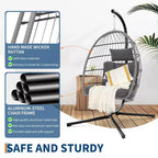 Sedia a Uovo Sospesa con Supporto – Sedia a dondolo in Rattan Wicker con Cuscino, capacità 158 kg, per Interni ed Esterni