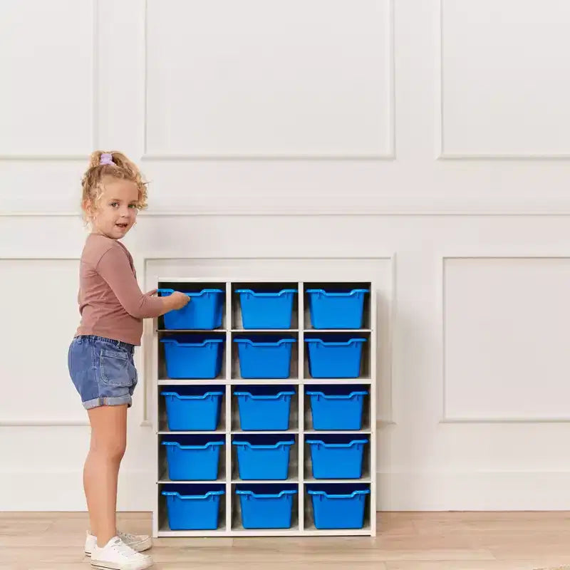Armadio contenitore a 15 scomparti con cassetti a vista, griglia 5x3, mobili per bambini
