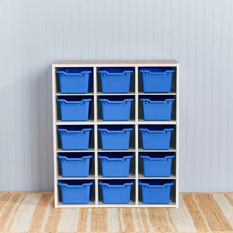 Armadio contenitore a 15 scomparti con cassetti a vista, griglia 5x3, mobili per bambini