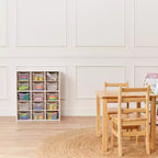 Armadio contenitore a 15 scomparti con cassetti a vista, griglia 5x3, mobili per bambini