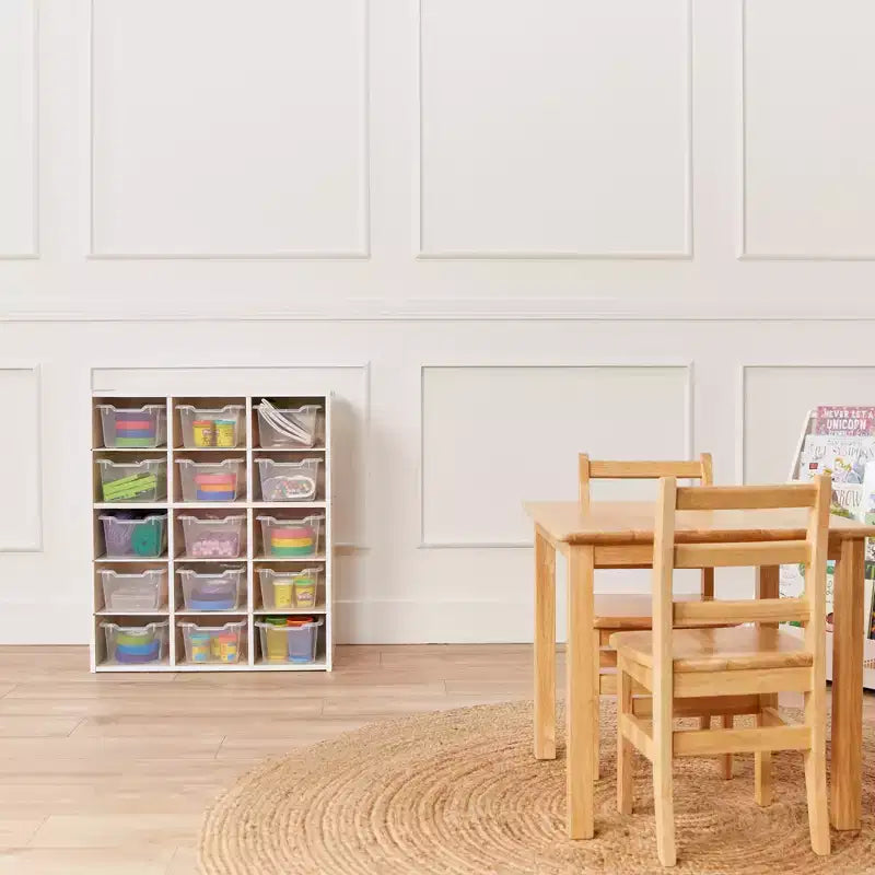 Armadio contenitore a 15 scomparti con cassetti a vista, griglia 5x3, mobili per bambini