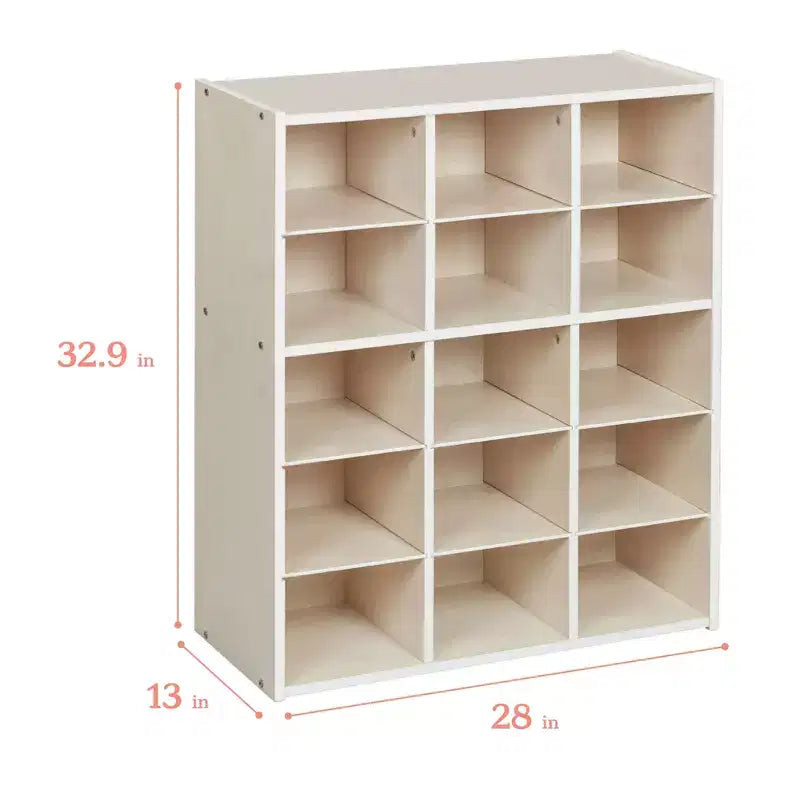 Armadio contenitore a 15 scomparti con cassetti a vista, griglia 5x3, mobili per bambini