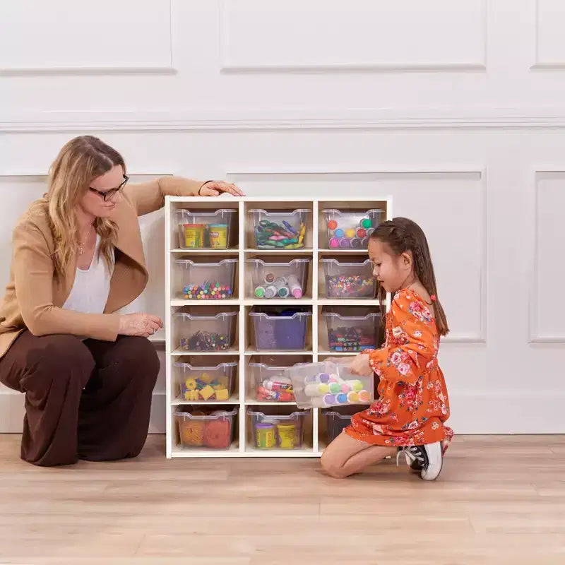 Armadio contenitore a 15 scomparti con cassetti a vista, griglia 5x3, mobili per bambini