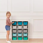 Armadio contenitore a 15 scomparti con cassetti a vista, griglia 5x3, mobili per bambini