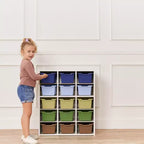 Armadio contenitore a 15 scomparti con cassetti a vista, griglia 5x3, mobili per bambini
