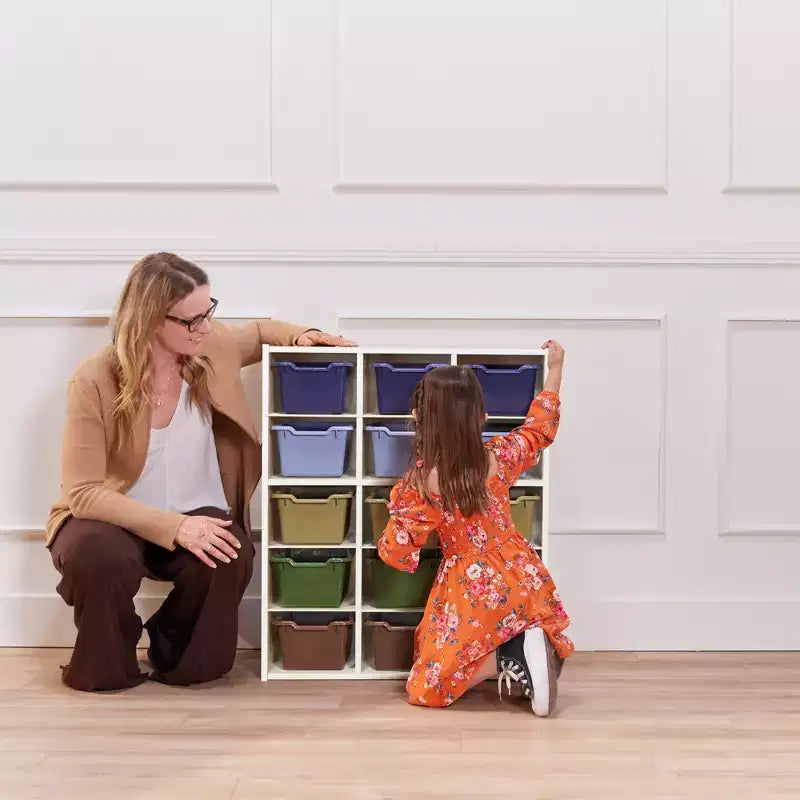 Armadio contenitore a 15 scomparti con cassetti a vista, griglia 5x3, mobili per bambini