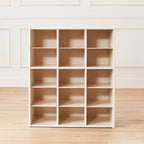 Armadio contenitore a 15 scomparti con cassetti a vista, griglia 5x3, mobili per bambini