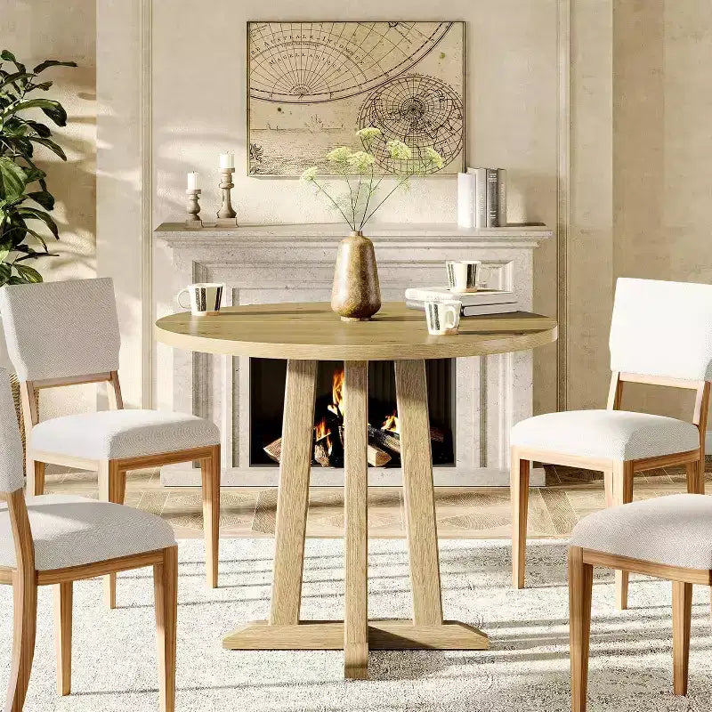 Tavolo da pranzo rotondo da 80 cm, 2-4 posti, stile rustico, finitura rovere