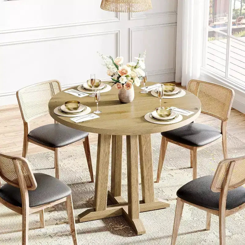 Tavolo da pranzo rotondo da 80 cm, 2-4 posti, stile rustico, finitura rovere