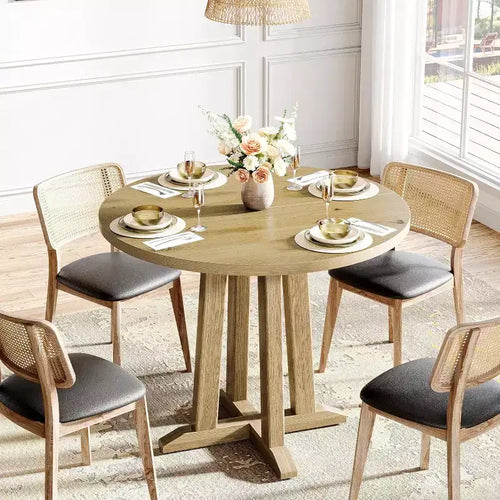 Tavolo da pranzo rotondo da 80 cm, 2-4 posti, stile rustico, finitura rovere