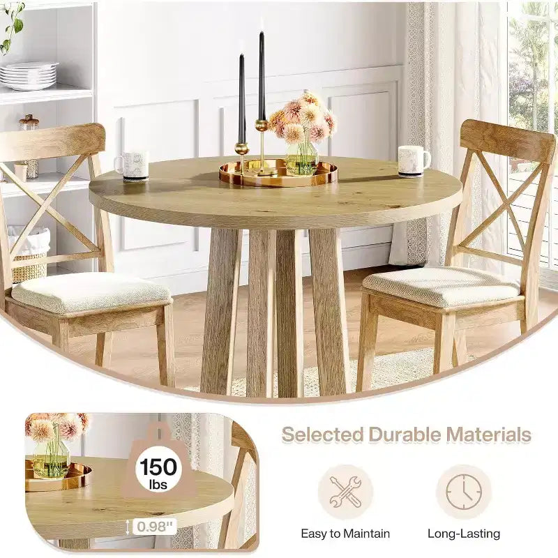 Tavolo da pranzo rotondo da 80 cm, 2-4 posti, stile rustico, finitura rovere