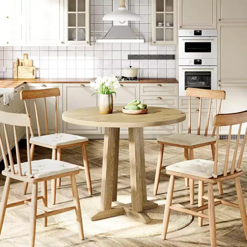 Tavolo da pranzo rotondo da 80 cm, 2-4 posti, stile rustico, finitura rovere