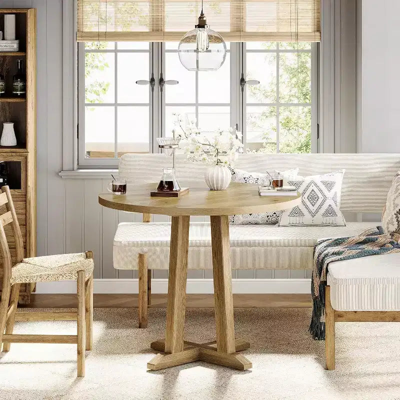 Tavolo da pranzo rotondo da 80 cm, 2-4 posti, stile rustico, finitura rovere