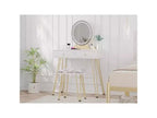 Set da toeletta per trucco con specchio illuminato, sgabello imbottito e 2 cassetti – Bianco e oro