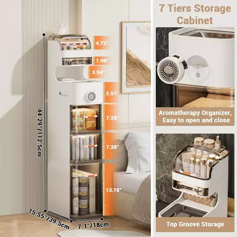 Mobiletto sottile per bagno con ruote, organizer in plastica a 5 cassetti con dispenser per fazzoletti, design salvaspazio per piccoli ambienti