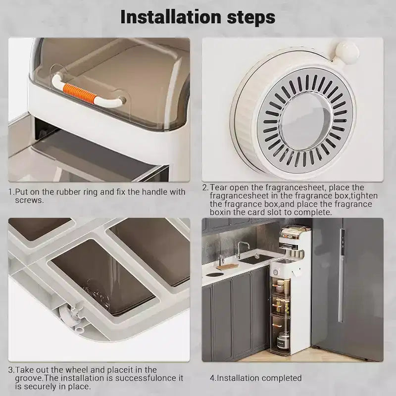 Mobiletto sottile per bagno con ruote, organizer in plastica a 5 cassetti con dispenser per fazzoletti, design salvaspazio per piccoli ambienti