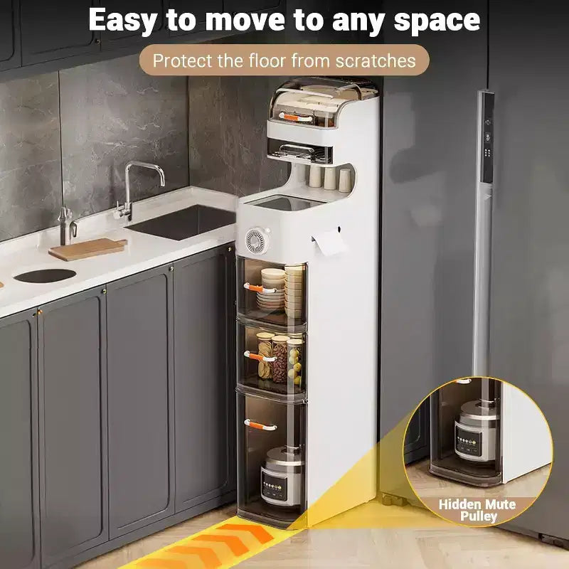 Mobiletto sottile per bagno con ruote, organizer in plastica a 5 cassetti con dispenser per fazzoletti, design salvaspazio per piccoli ambienti