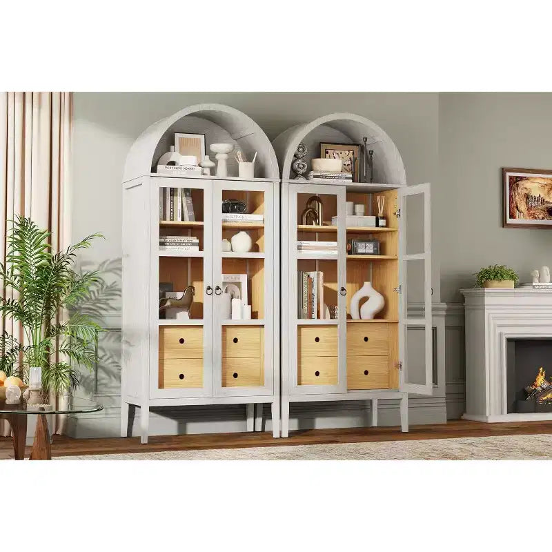 Mobile credenza ad arco alto 180 cm con ante in vetro e cassetti