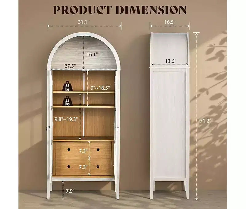 Mobile credenza ad arco alto 180 cm con ante in vetro e cassetti