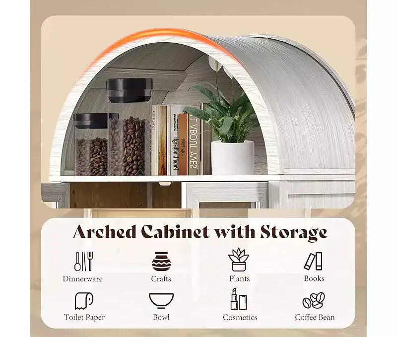 Mobile credenza ad arco alto 180 cm con ante in vetro e cassetti