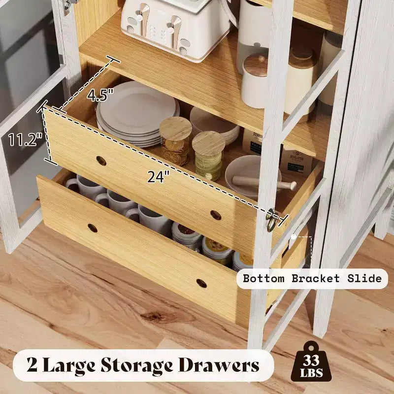 Mobile credenza ad arco alto 180 cm con ante in vetro e cassetti