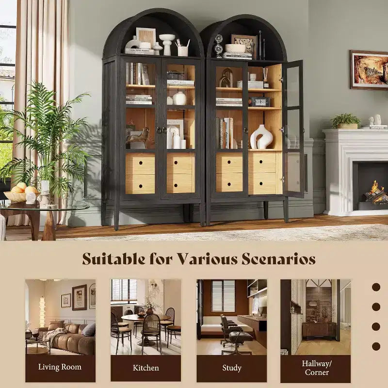 Mobile credenza ad arco alto 180 cm con ante in vetro e cassetti