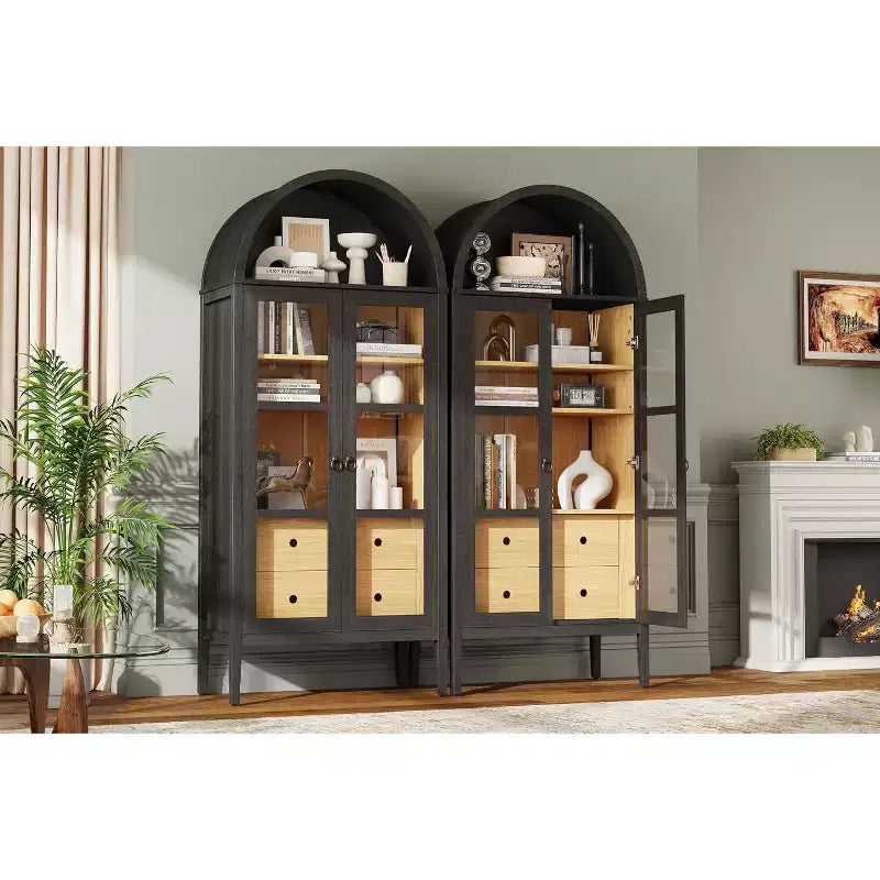 Mobile credenza ad arco alto 180 cm con ante in vetro e cassetti