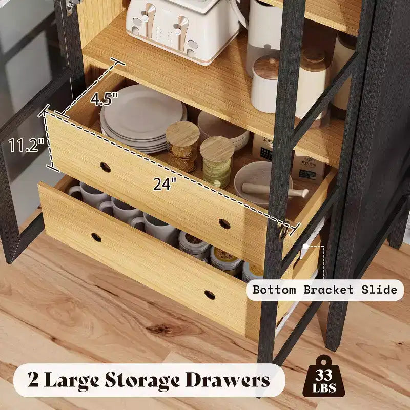 Mobile credenza ad arco alto 180 cm con ante in vetro e cassetti