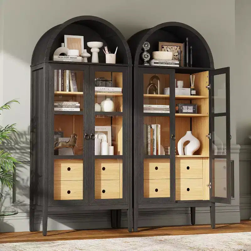 Mobile credenza ad arco alto 180 cm con ante in vetro e cassetti