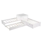 Letto a castello singolo a L con letto estraibile, cassetti e tavolo integrato, bianco