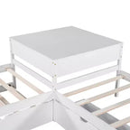 Letto a castello singolo a L con letto estraibile, cassetti e tavolo integrato, bianco