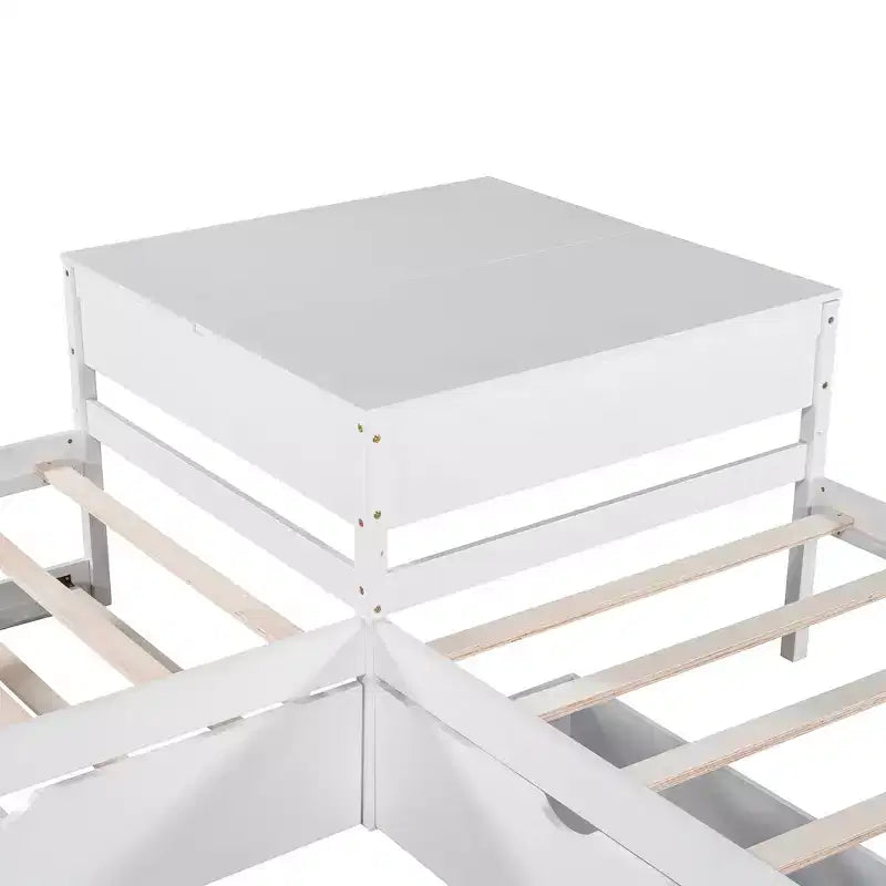 Letto a castello singolo a L con letto estraibile, cassetti e tavolo integrato, bianco