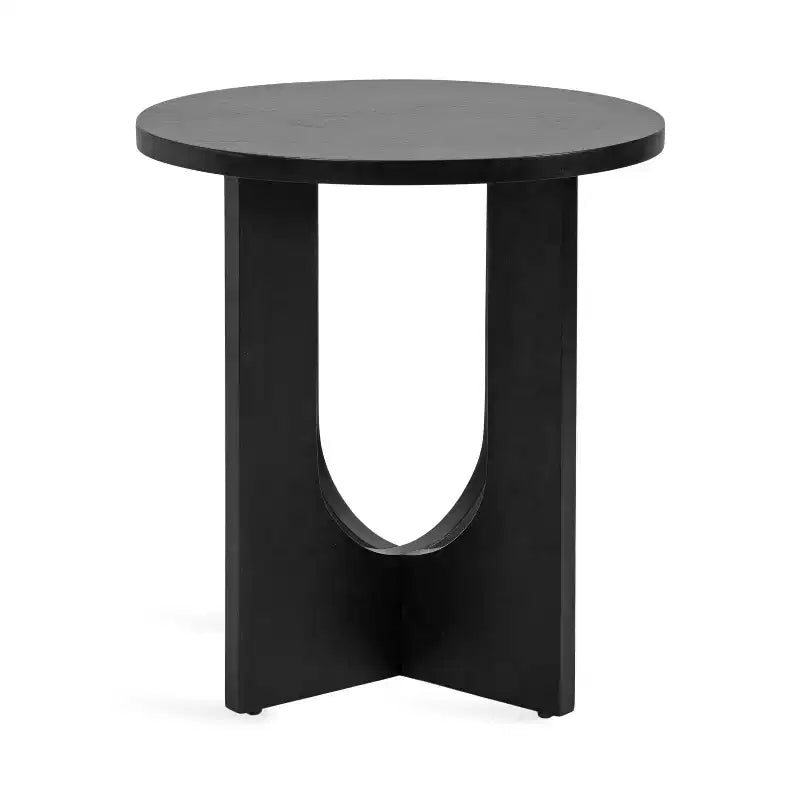 Tavolino ovale in legno con base geometrica
