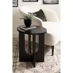 Tavolino ovale in legno con base geometrica