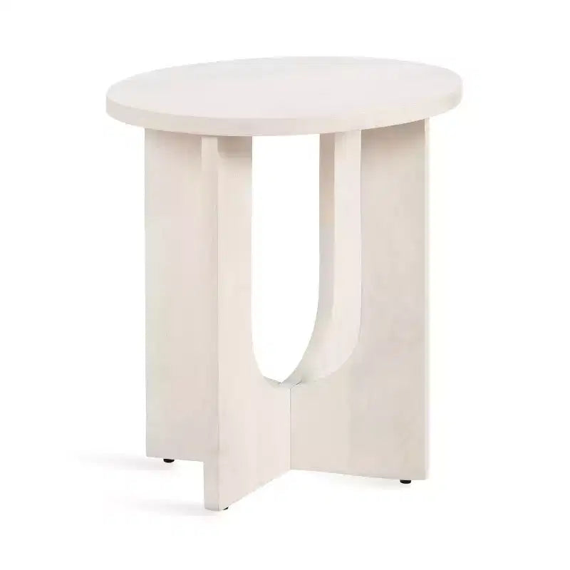 Tavolino ovale in legno con base geometrica