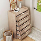 Cassettiera a 5 cassetti in rattan con pannelli intrecciati – Mobiletto da 117 cm